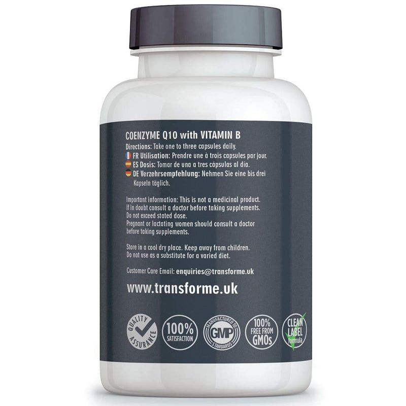 Transforme CoEnzyme Q10 100mg with Vitamin B6 | Vegetarian & Vegan | 120 CoQ10 Naturally Fermented Capsules | Natural Ingredients | Dairy & Gluten Free | Made in the UK