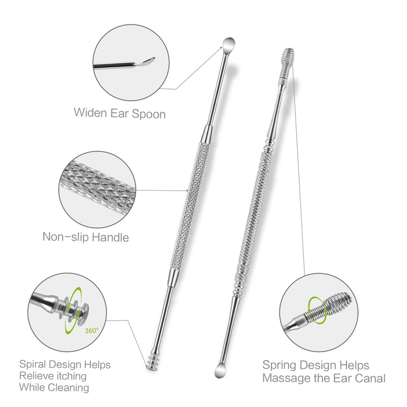 [Australia] - 4 Pack Ear Wax Removal Tool Kit with Light, Ear Pick Ear Cleaning Tools Set for Kids and Adults, Ear Picks Digger & Tweezers & Spiral Spring Ear Spoon with Storage Box (Green) Green 