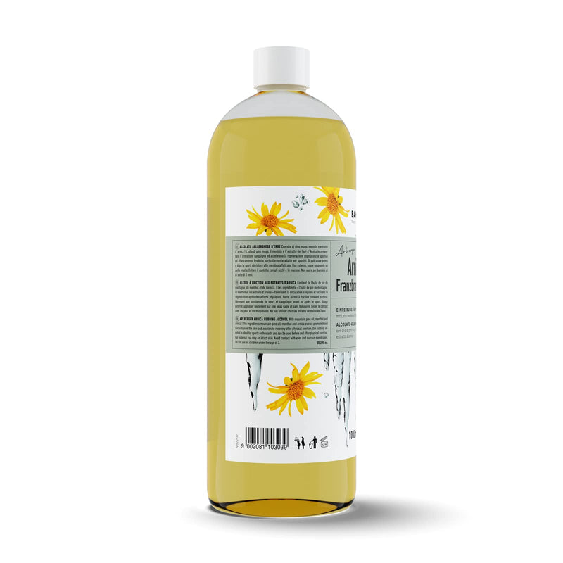[Australia] - BANO Tyrolean Arnica rubbing alcohol 1000ml, ideal before and after exercise, as well as for sore muscles, for cooling heavy legs, contains 65% vol. Alcohol, mountain pine oil, menthol and arnica extract 1 l (pack of 1) 
