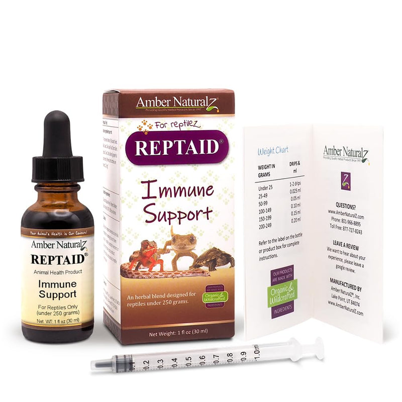 AMBER NATURALZ Reptaid Herbal Supplement for Small Reptiles | Herbal Pet Supplement for Immune Support | for Reptiles Under 250g | 1 Fluid Ounce Glass Bottle | Manufactured in The USA 1 Ounce (Pack of 1) - PawsPlanet Australia