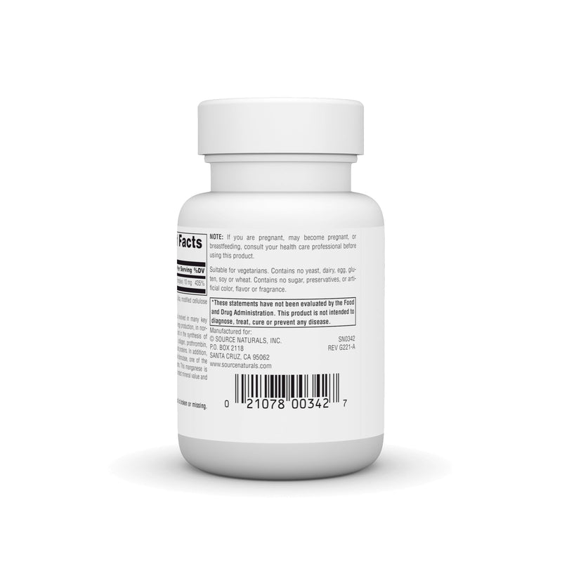 [Australia] - Source Naturals Manganese, Amino Acid Chelate - Supports Energy Production - 100 Tablets 