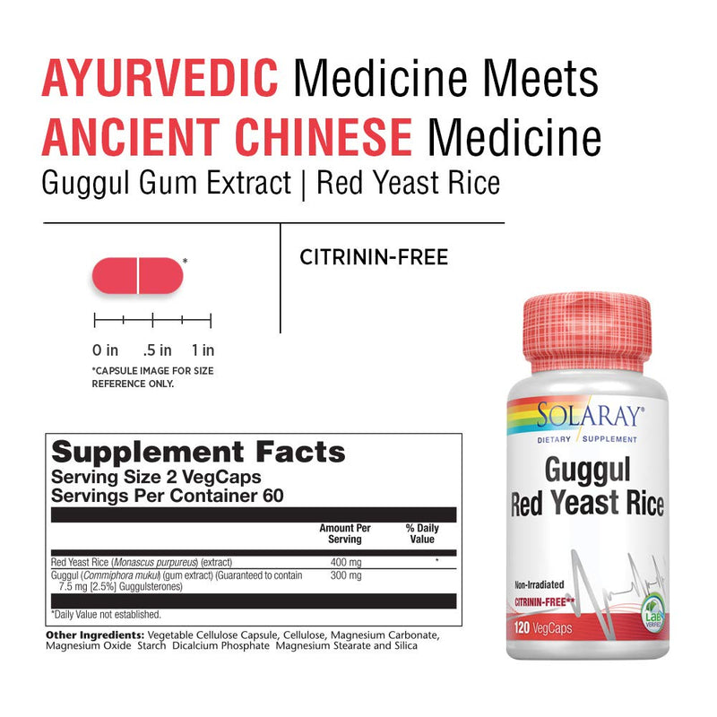 [Australia] - SOLARAY Guggul Gum Extract & Red Yeast Rice | Healthy Heart Function Support | Ancient Chinese Medicine & Ayurvedic Medicine Combo | 120ct 120 Count (Pack of 1) 