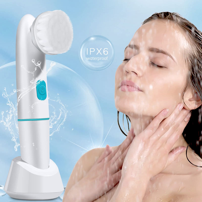 Electric Facial Cleansing Brush Set - Deep Cleansing System - Silicone & Bristle Brush Heads - 2-Speed Modes - Waterproof - Sensitive Skin