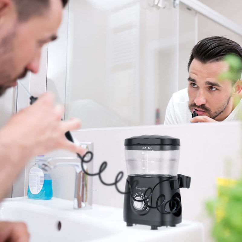 [Australia] - Sawgmore Electric Oral Irrigator with 10 Pressure Levels and 8 Nozzles, Professional Water Flosser for Dental Cleaning, 600ML Water Tank, Perfect for the Family Black 