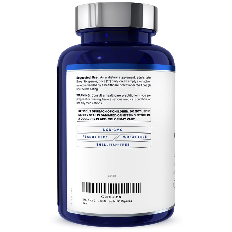 [Australia] - 1MD Nutrition GutMD - L-Glutamine and Prebiotic for Gut Integrity | Promote Digestive Tract Health | 90 Capsules (2-Pack) 90 Count (Pack of 2) 