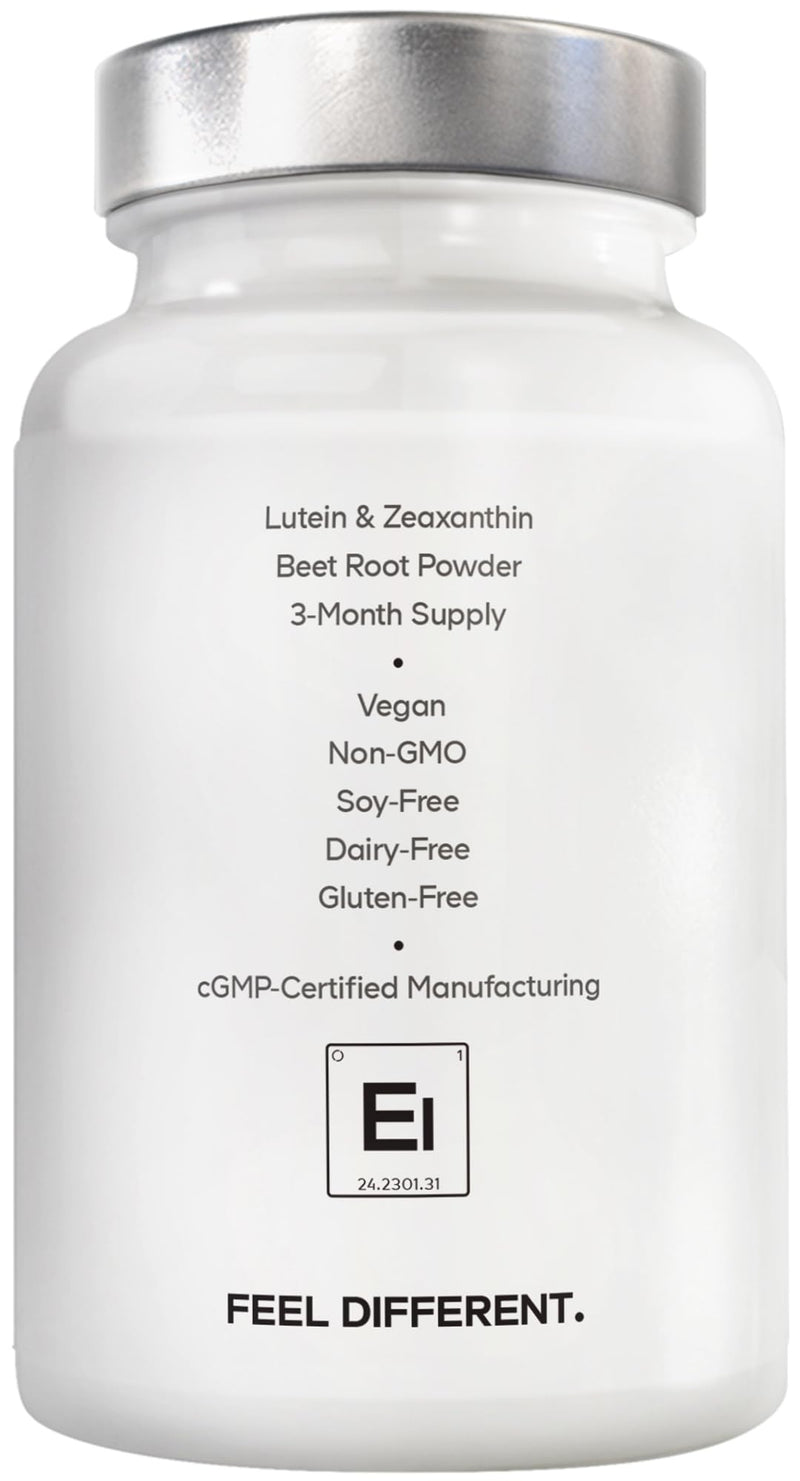 Amen Eyes Lutein Zeaxanthin, Marigold Extract, Beet Root, 90 Capsules | Lutein and zeaxanthin from marigold with red beet root and black pepper. Three-month supply. Vegan, non-GMO.