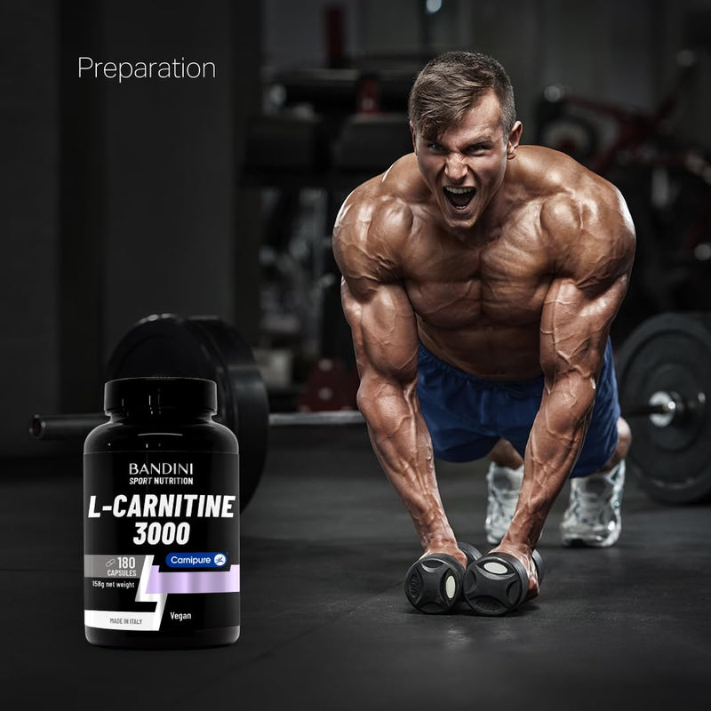 Bandini® L-Carnitine 3000, 180 Capsules with High Dose Carnipure®, L Carnitine Tartrate Sports Supplement 100% Vegan, High Strength, Absorption and Bioavailability, Carnitin for Men & Women, Non GMO