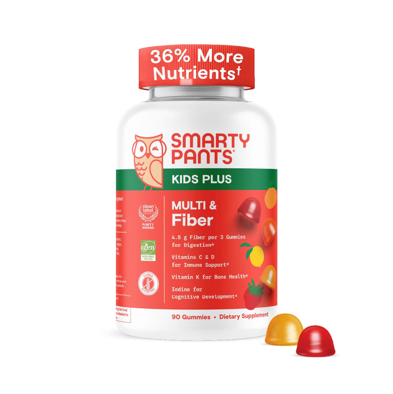 [Australia] - SmartyPants Kids Multivitamin & Fiber Gummies: Prebiotic Fiber to Support Kids Digestion with Vitamin D3, C, Vitamin B12, B6, A, Zinc, Biotin, Folate, Three Fruit Flavors, 90 Count (30 Day Supply) New Formula 90 Count (Pack of 1) 