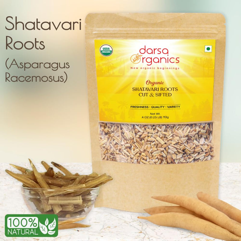 [Australia] - Organic Shatavari Cut & Sifted from India 4 oz | Asparagus Racemosus | Supports Lactation | Improves female reproductive health | Boosts Vitality & Strength | Helps Hair Growth 