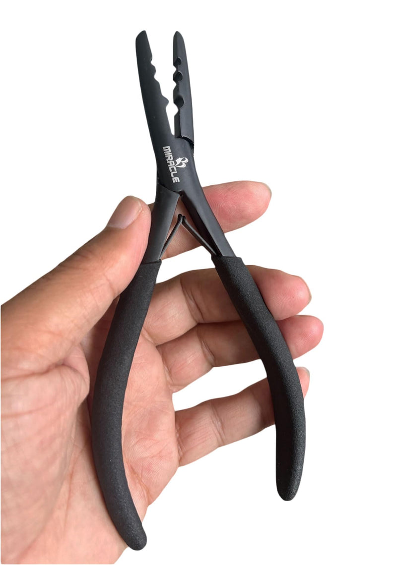 [Australia] - Professional Hair Extension Pliers 7" – Microlink Beads Remover & Weft Extension Tool | Stainless Steel Hair Styling Accessory for Salon & DIY Extensions – 2 Hole, Black By MIRACLE Large Black 