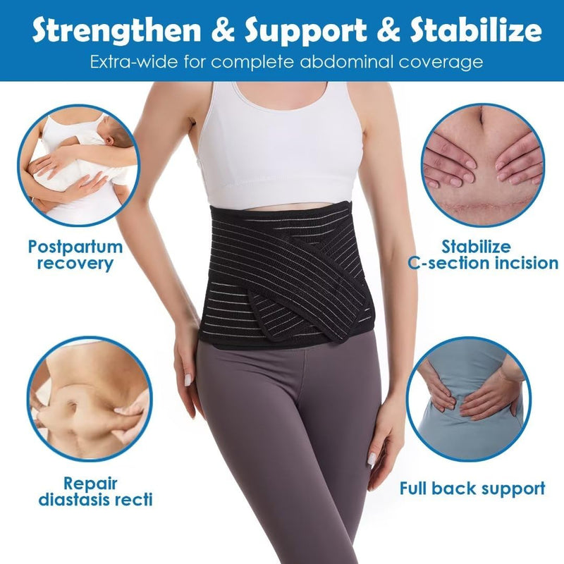 [Australia] - Paskyee Postpartum Belly Band, Abdominal Binder Post Surgery Belly Wrap, C Section Recovery Must Haves, Girdle for Postnatal Care, Waist/Pelvis Belt for Back Pain Relief Black S/M 