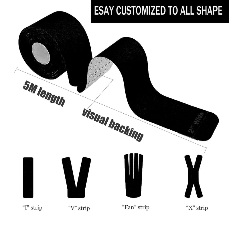 [Australia] - Kinesiology Tape Pro Athletic Sports (3 Rolls,60 Precut Strips) Waterproof Breathable Latex Free Tape for Ankle Wrists Knees Elastic Running Tennis Swimming Football Sports Activities Tapes (Black) 3 pack Black 