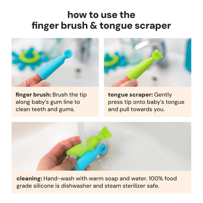 [Australia] - oogiebear Baby Finger Brush & Tongue Scraper - Gentle Oral Care, Soft Silicone, BPA-Free, for Infants & Toddlers 1 Count (Pack of 1) 