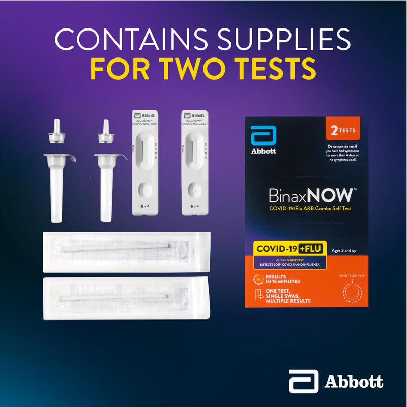 BinaxNOW COVID-19/Flu A&B Combo Self Test, Reliable COVID/Flu Home Test With 15 Minute Results, 2 Tests