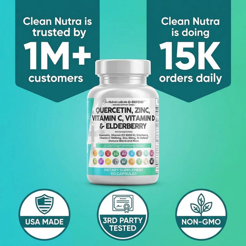 Q Defend Quercetin Supplement with Zinc Vitamin C Vitamin D Elderberry Turmeric Black Pepper Garlic Ginger Sea Moss Lysine Stinging Nettle Reishi Mushroom Immune Support 60 Capsules 60 Count (Pack of 1)
