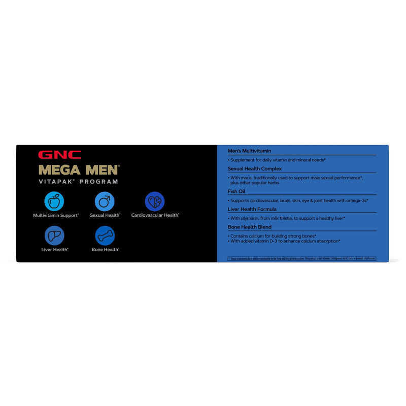 GNC Mega Men 40+ Vitapak for Men, 5-in-1 Multivitamin Pack, 30 Servings | Supports Energy Production and a Healthy Immune System, Supports Prostate Health with Saw Palmetto and Pumpkin Seed Oil
