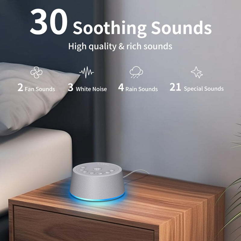 [Australia] - SoundLegend Sleep White Noise Sound Machines 32-Level Volume 30 Sounds 12 Colors Light 5 Timers Adjustable Light Brightness Compact for Everyone Travel Gift Memory Function Grey 