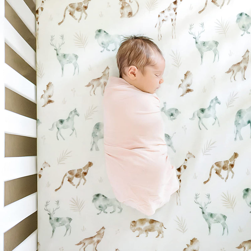 [Australia] - Stretch Ultra Soft Jersey Knit Fitted Crib Sheets Set 2 Pack，Fit All Standard Crib Mattress Pads Safe and Snug, Crib Fitted Sheet for Baby, Stylish African Savannah Animals Pattern Savannah Animal 