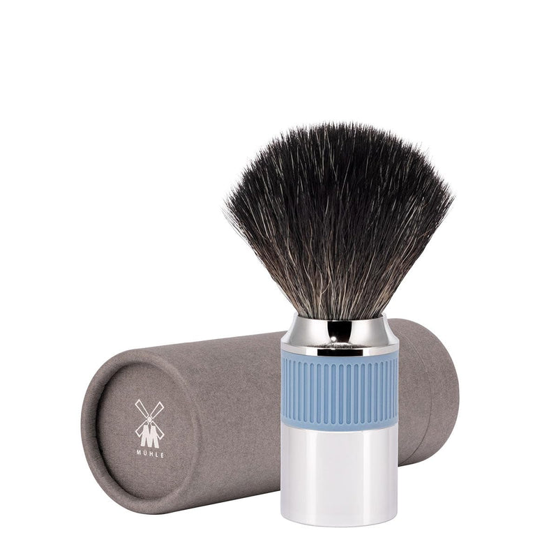 [Australia] - MÜHLE NEO shaving brush - shaving brush made of black fiber - chrome-plated metal and rubber grip handle - vegan - glacier blue 