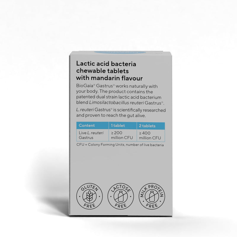 BioGaia Gastrus Probiotics for Gut Health | Bacterial Cultures with L. Reuteri to Balance Gut Flora | Dual Strains of Patented Lactobacillus Reuteri | 30 Chewable Supplement Tablets - Mandarin Flavour