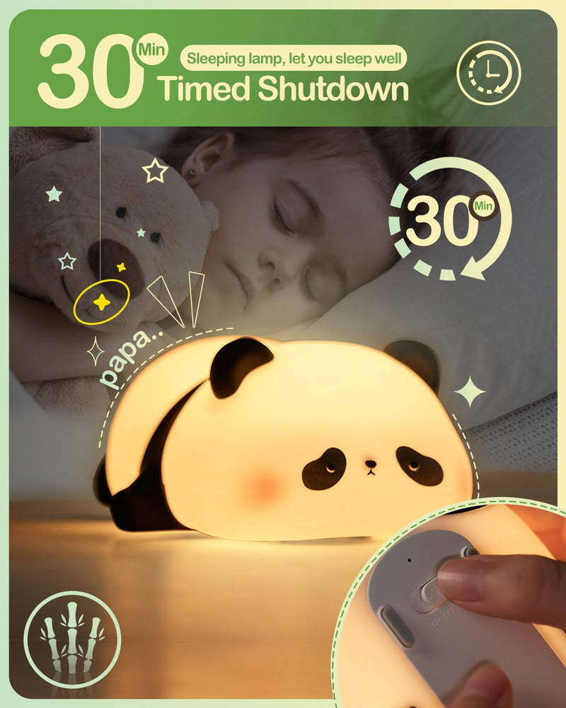 [Australia] - Cute Panda Night Light, LED Squishy Novelty Animal Night Lamp, Food Grade Silicone 3 Level Dimmable Breastfeeding Nursery Nightlight for Room Decor, Cute Gifts Stuff for Boys Girls Baby Children 