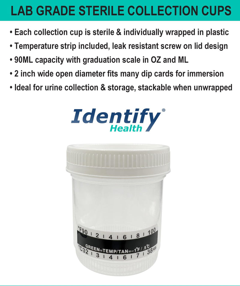 10 Panel Drug Test Dip Cards (5 Tests) + 5 Pack 90mL Urine Collection Cups with Lids | CLIA Waived Instant Drug Testing Bundle