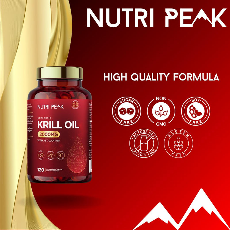 Max Strength Antarctic Krill Oil Softgels | 2000MG | 120 Capsules | Premium Blend Omega 3 Fatty Acids | EPA & DHA | Astaxanthin | Naturally Harvested | Heart Health & Brain Function 1 count (Pack of 1)