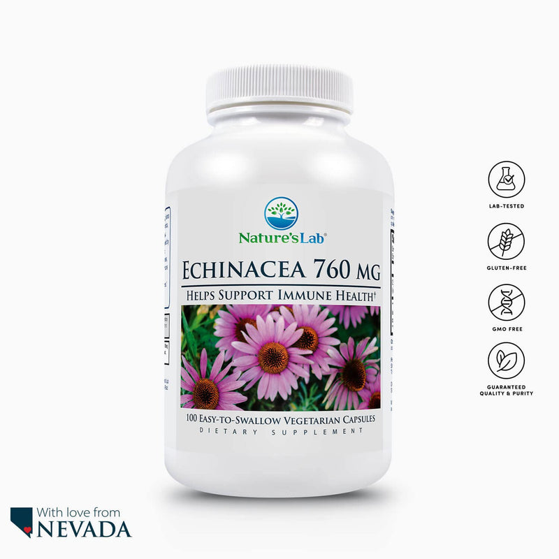 [Australia] - Nature's Lab Echinacea 760mg Dietary Supplement - Powerful All Natural Immune System Support - Non-GMO, Gluten Free - 100 Capsules (50 Day Supply) 