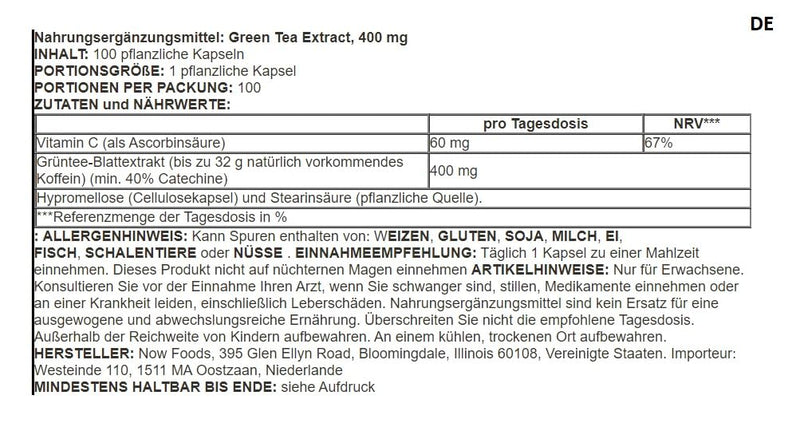 Now Foods – Green Tea Extract 400mg | Antioxidant & Metabolic Support – 100 Vcaps
