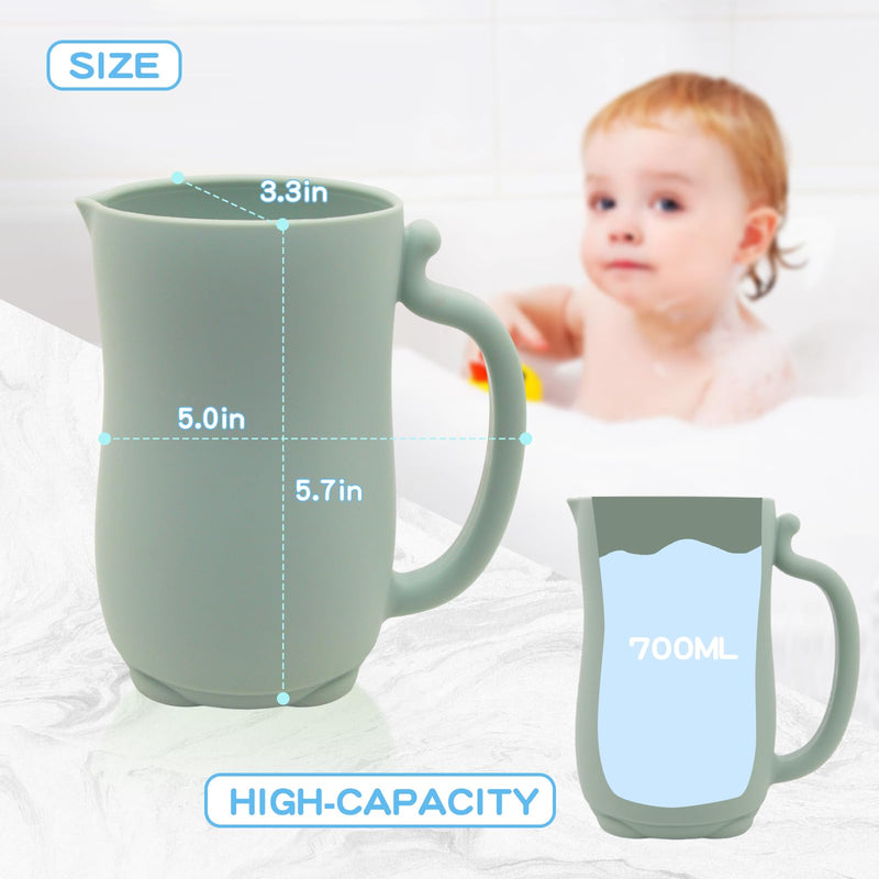 [Australia] - mandoo Baby Bath Rinse Cup - Food Grade Silicone - Shampoo & Body Washing Rinser Cup For Kids with Easy Grip Handle to Rinse Baby Shampoo and Soap - Baby Essentials (Light green) Light Green 