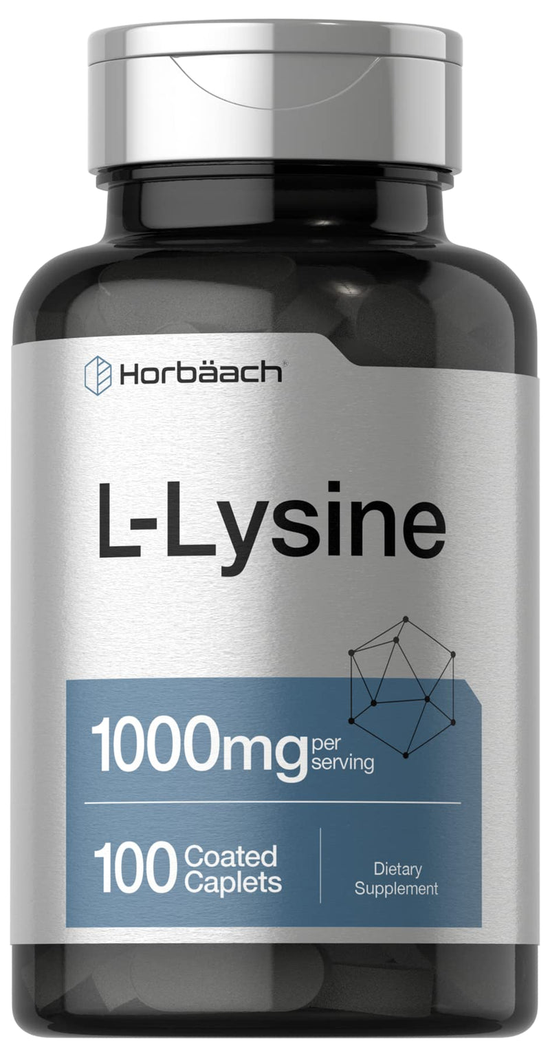 Horbäach L-Lysine 1000mg | 100 Coated Caplets | Free Form Dietary Supplement | Vegetarian, Non-GMO, and Gluten Free Formula 100 Count (Pack of 1)