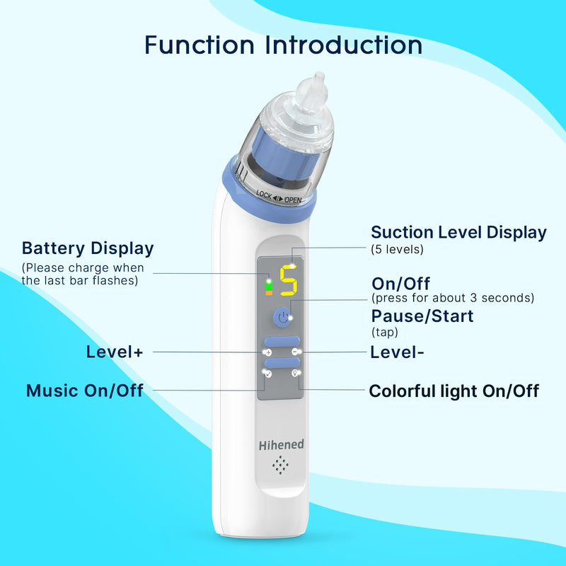[Australia] - Electric Nasal Aspirator for Baby, Nose Aspirator for Toddlers, Rechargeable Baby Nose Sucker, Nose Cleaner with 3 Silicone Tips, 5 Suction Levels, Music and Light Soothing FunctionÔºåBlue Blue 