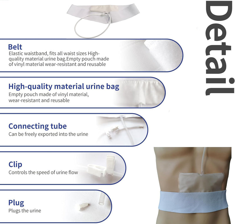 [Australia] - Urine Test Kit, 43" Concealed Urine Storage Belt with Catheter, Portable Urine Test Bags for Men Used for Hospitals, Emergency and Travel Large 