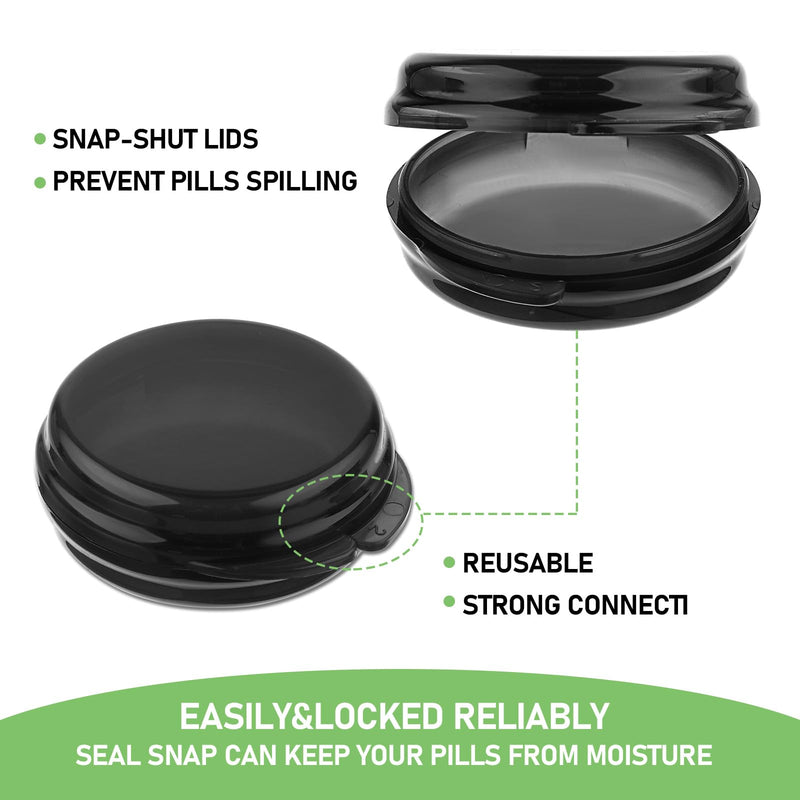 Gjinxi 3PCS Small Pill Box, Travel Round Pill Case, Portable Medicine Pill Container Holder, Daily Mini Pill Organizer for Purse Pocket to Hold Vitamin Medication Fish Oil Supplement Black