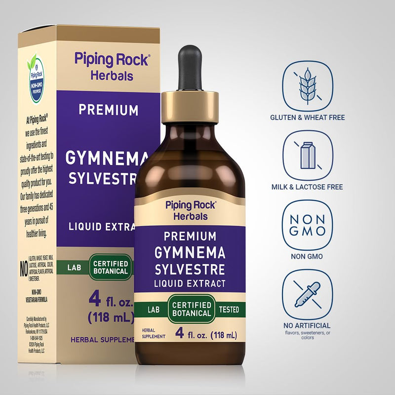 [Australia] - Piping Rock Gymnema Sylvestre Extract Liquid | 4 Fl Oz | Vegetarian, Alcohol Free Tincture Drops | Non-GMO, Gluten Free Supplement 