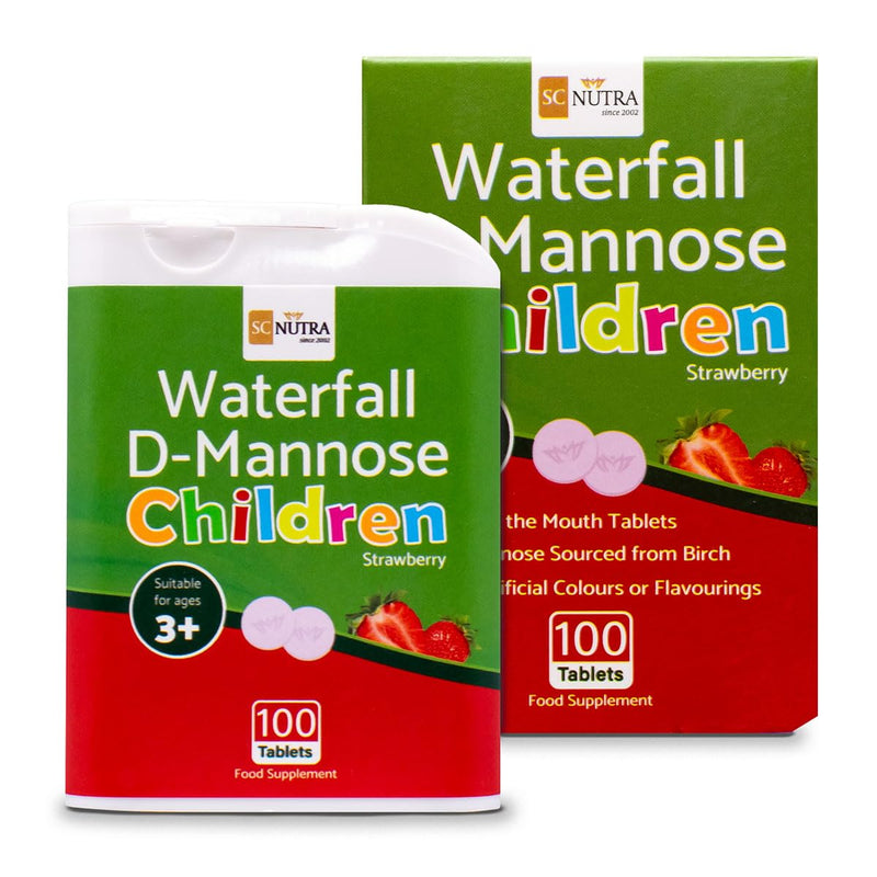 Waterfall D-Mannose for Children Birch D-Mannose & Natural Strawberry Juice for Boys & Girls 3 Years + | 250mg Melts - Melt in the Mouth Tablets – 100 Count