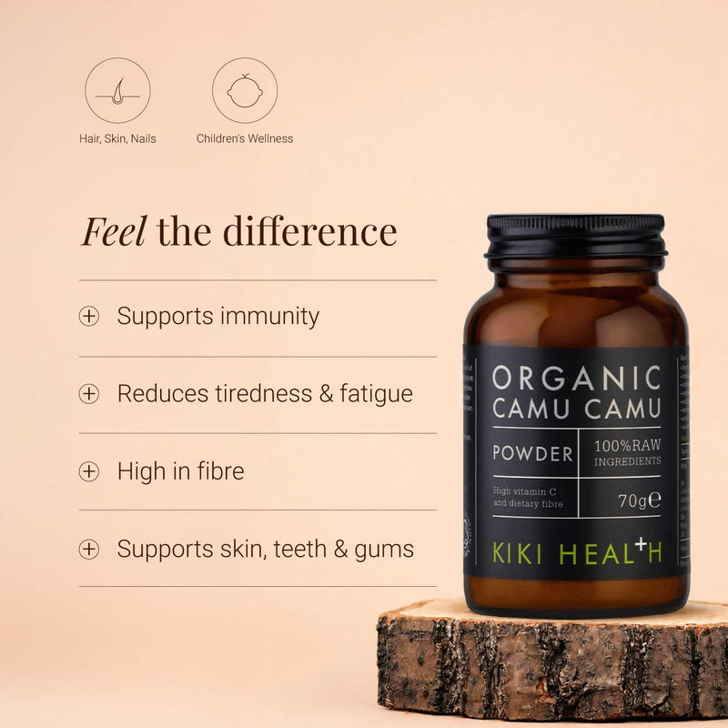 KIKI Health Premium 100% Raw Organic Camu Camu Powder | Sustainably Sourced Superfood | 344% Vitamin C in 1 TSP | Boost Collagen, Gluten-Free & Vegan | Certified Organic by Soil Association
