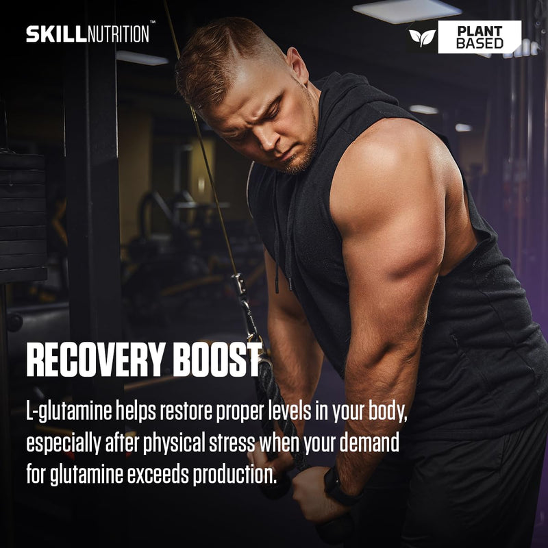Skill Nutrition Glutamine - 500 g | L-Glutamine Powder | Supports Recovery & Muscle Rebuilding | Free from Sugar & Fillers | Vegan & Vegetarian-Friendly 500 (Pack of 1)