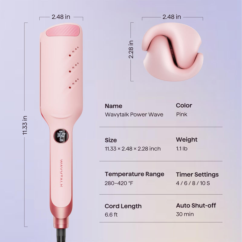 Wavytalk Power Wave Hair Crimper, Ionic Hair Waver for Less Heat Damage | Beach Waves Curling Wand, Crimping Iron, Ventilation Design for Less Damage, Ionic Reduces Frizz, Dual Voltage Curling Iron Pink