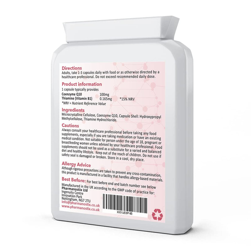 CoEnzyme Q10-100mg CoQ10 Supplement -90 Capsules - High Strength Naturally Fermented Trans Form Co Enzyme Q10 - Enhanced with Vitamin B1 to Support Healthy Heart Function and Energy Metabolism 90 count (Pack of 1)