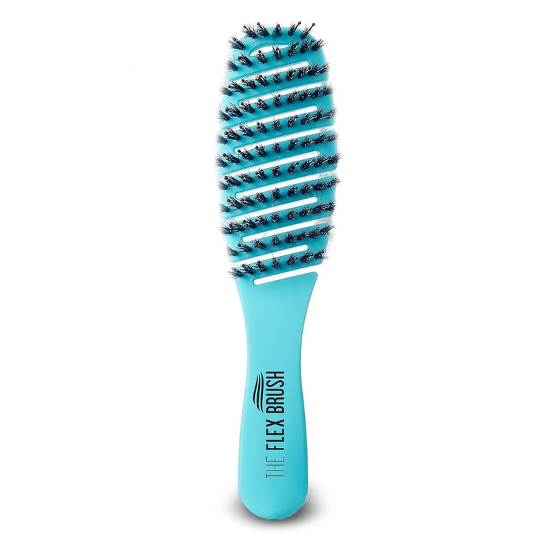 Flex Brush Vented Hair Brush for Blow Drying, Flexible Bristle for Women & Kids, Detangling, Massages Scalp for Hair Growth, Lightweight & Vented for Faster Drying, Boar Bristle & Nylon Mix (Blue) Blue Petite