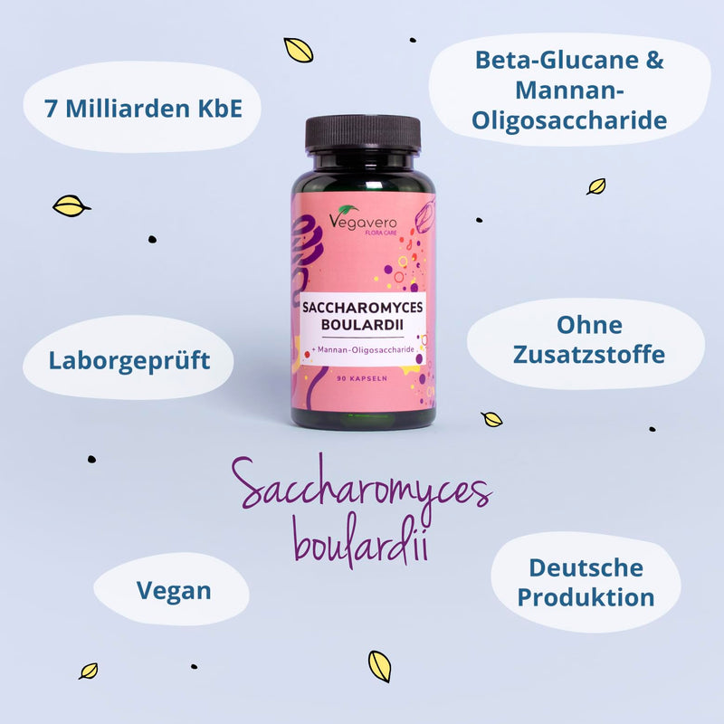 [Australia] - Saccharomyces boulardii Vegavero® | High dosage: 350 mg per unit - 7 billion active yeast cultures | With beta glucans and MOS from brewer's yeast | Vegan & No Additives | German production | 90 capsules 