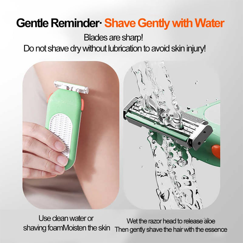 [Australia] - Razor for Women – Travel Essentia,Women's Travel Razor with 6 Refills & 3 Blades – Bikini, Legs & Face Shaver – Comfort Glide System – Compact Green 