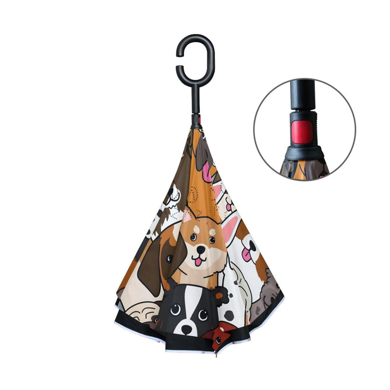 MRMIAN Doodle Dogs and Cat Faces Animal Colorful Windproof Inverted Open Close Reverse Rain Umbrella Inside Out Quality Waterproof Parasol Upside Down Stick Shelter with Hook c Handle multicolor 7 one size