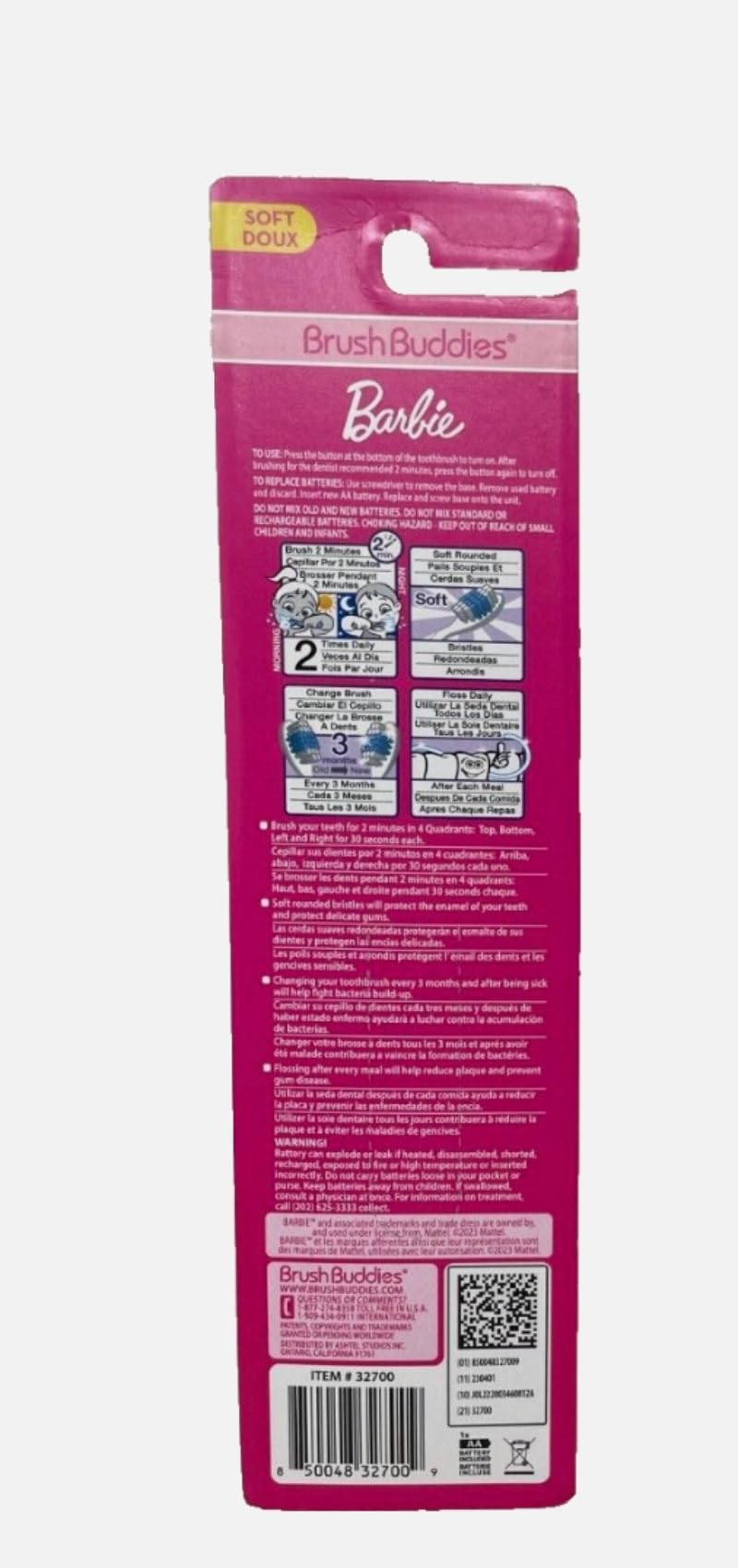 [Australia] - Brush Buddies Barbie Battery Powered Sonic Toothbrush for Kids, Children, Boys, Girls. (Blippi Electric Toothbrush), Pink 