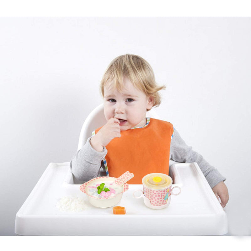 [Australia] - shopwithgreen 7Pcs/Set Bamboo Kids Dinnerware Set - Children Dishes - Food Plate Bowl Cup Spoon Fork Set Dishware, Cartoon Tableware, Dishwasher Safe Kids Healthy Mealtime, BPA Free Flower 