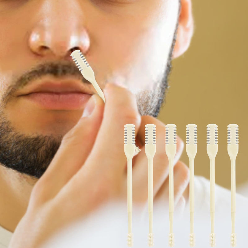 [Australia] - 6 Pcs 2-in-1 Nasal Cutter, Upgrade Double Sided Nose Knife, 360 Nostril Hair Remover Tool, Trimmer for Men, Women, Soft Cleaning Brush (Cream) (6 Pcs)cream 