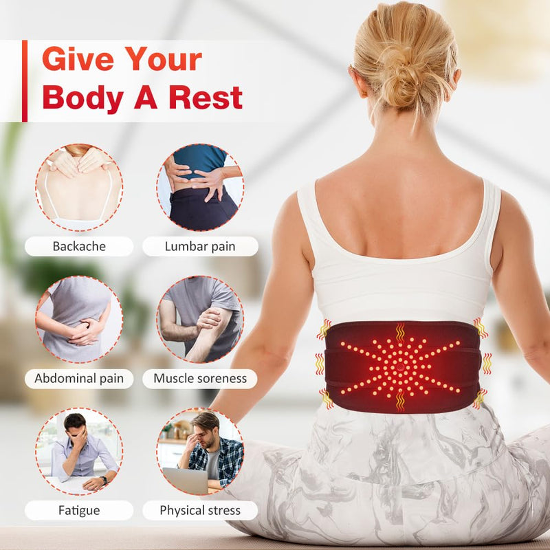 Cordless Massage Heating Pad for Back Lumbar Abdomen, 103 Red Light Beads, 3 Heat & 3 Vibration Modes, 5000mAh Battery, Waist Heated Brace Belt for Period Cramps