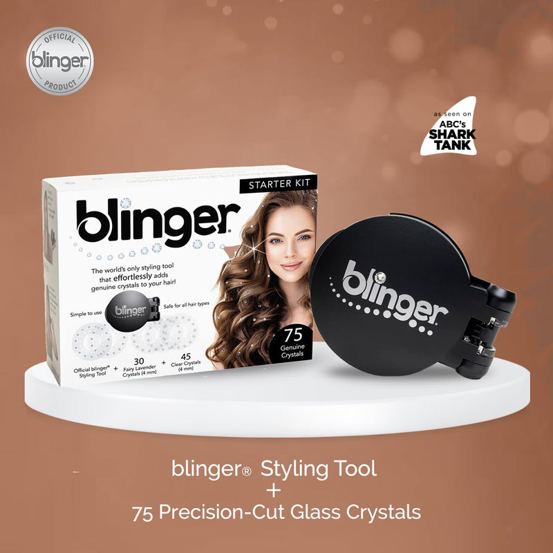 blinger® Starter Kit | Women's Hair Styling Tool + 75 Precision-Cut Glass Crystals | Bling in Seconds! Bedazzling Multi-Faceted Gems | Hair-Safe – Bling In Brush Out Women Starter Kit