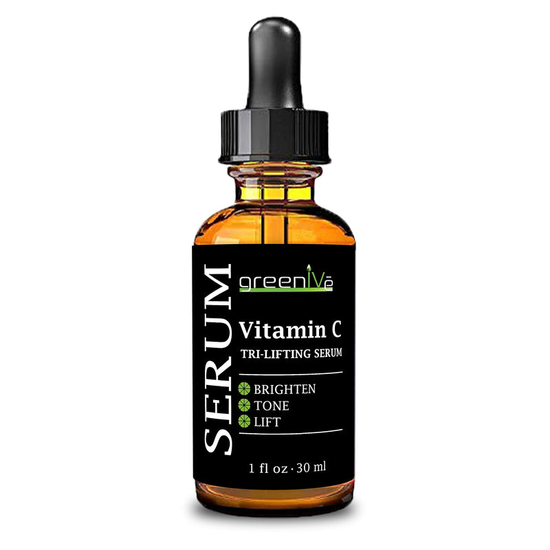 GreenIVe Vitamin C Serum for Face with Hyaluronic Acid & Vegetable Collagen - Tri-Lifting Hydrating Facial Serum - Brightening Skin Care for Glowing Complexion - Vegan & Cruelty Free - 1 fl oz 1 Fl Oz (Pack of 1)